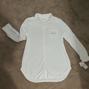 "Bride" long sleeve button up night shirt
